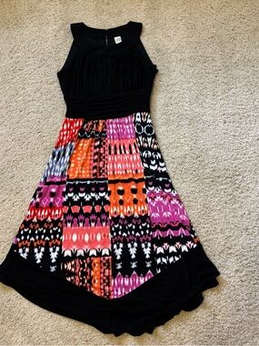 Black Halter Dress with Vibrant Patchwork Skirt